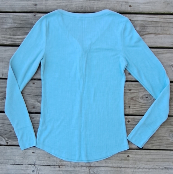 Time And Tru Light Blue Waffle Knit Henley Long Sleeve Tee Host Pick - Picture 13 of 13